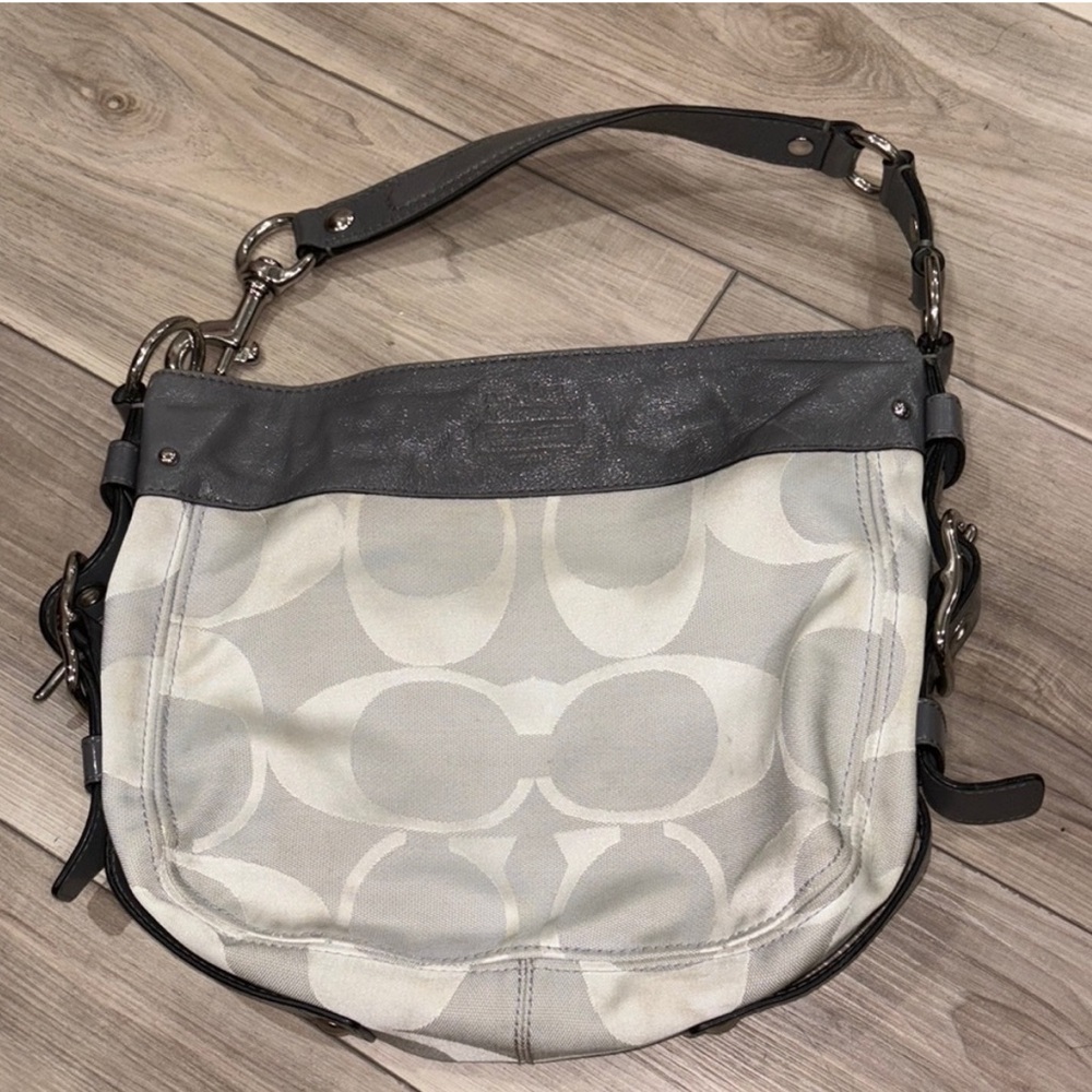 Y2K Coach Monogram Gray Patterned Signature Canvas Shoulder Bag